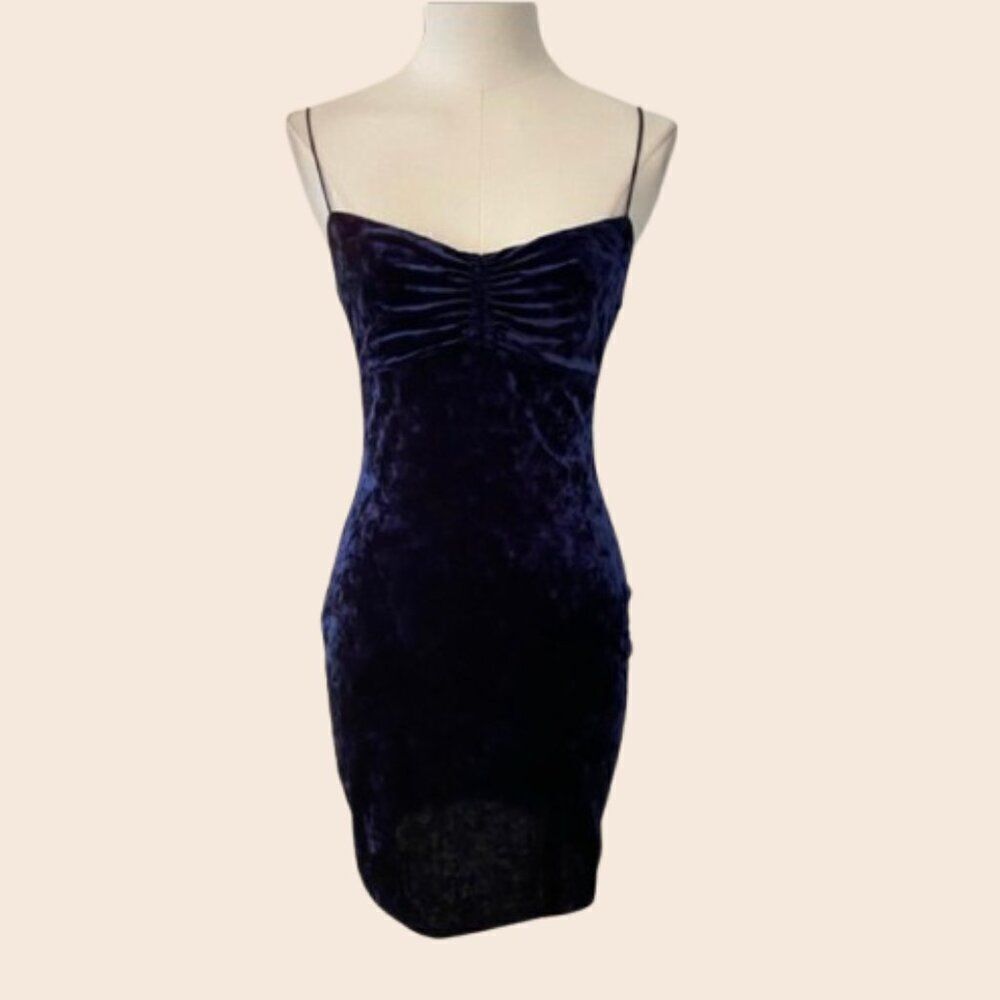 Urban Outfitters Navy Blue Velvet Stretch Bodycon Mini Dress Size Small